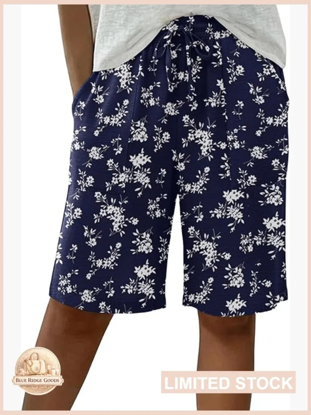 Bermuda Shorts High Waisted Wide Leg Drawstring Casual Summer Baggy 4 Pockets